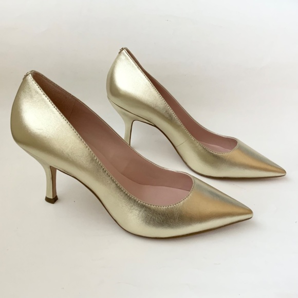 Kate Spade Sonia Gold Leather Pointed Toe Pumps Stiletto Heels Dress Shoes 8.5 - Picture 7 of 16